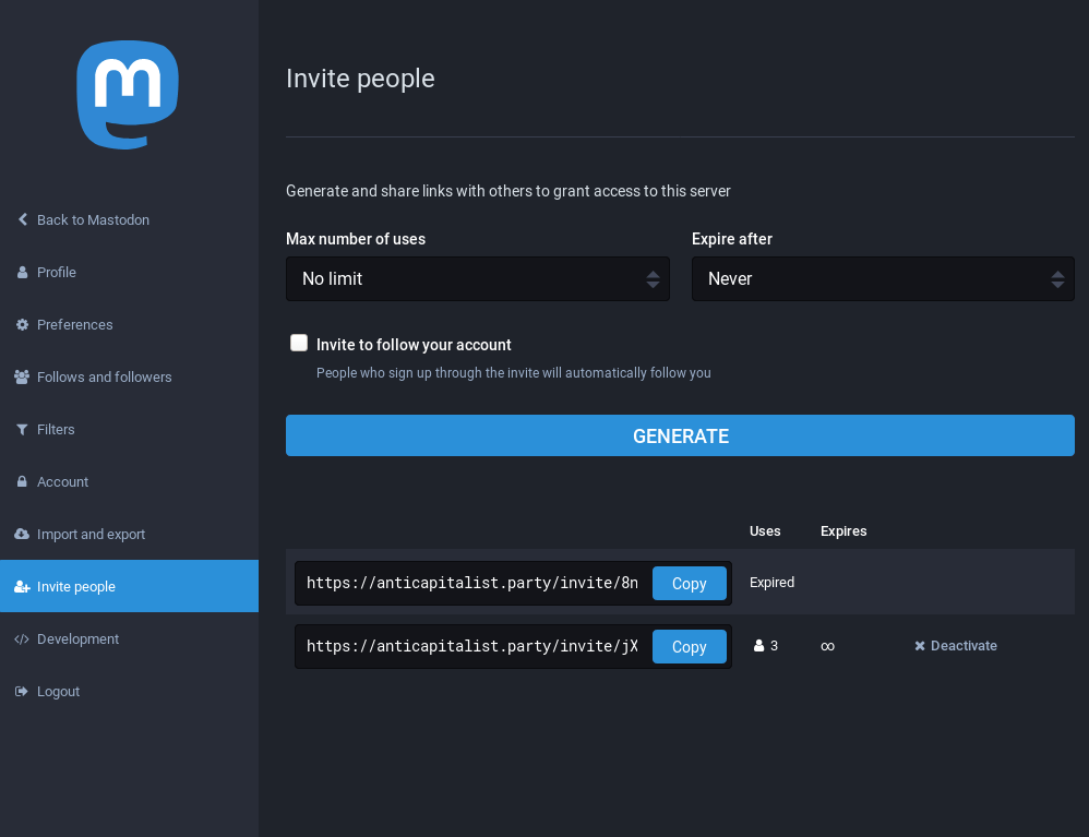从你的帐户设置中邀请别人加入本站